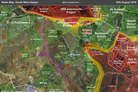 bản đồ chiến sự khu vực các quân Tây Nam thành phố Aleppo