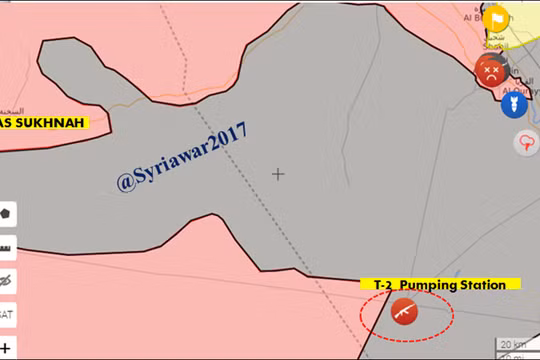 Chiến tuyến khu vực trạm bơm nước T-2 - ảnh syria.liveuamap.com
