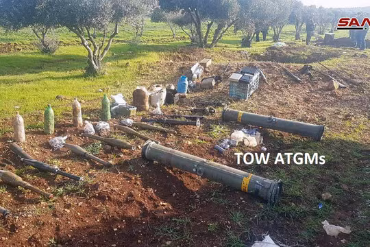 Các tên lửa TOW bị thu giữ trong kho vũ khí bí mật. Ảnh minh họa: SANA.