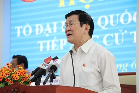 Chủ tịch nước Trương Tấn Sang phát biểu tại buổi tiếp xúc cử tri chiều 29/6