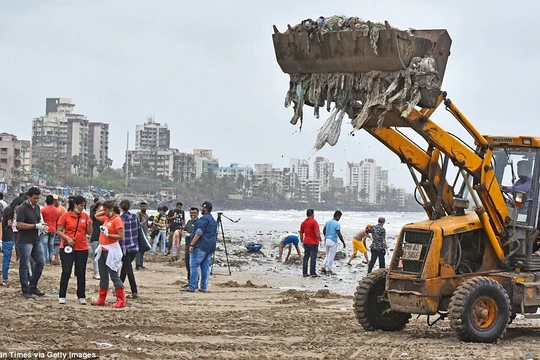Dọn rác trên bãi biển Versova ở Mumbai, Ấn Độ