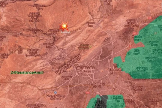 Vị trí vụ không kích của Israel trên hướng bắc thủ đô Syria, thành phố Damascus - ảnh South Front