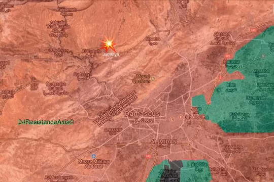 Vị trí vụ không kích của Israel trên hướng bắc thủ đô Syria, thành phố Damascus - ảnh South Front