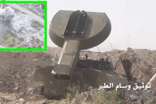 Xe phá mìn UR-77 tham chiến ở Đông Ghouta, sản phẳng các tòa nhà quận Jobar - ảnh Masdar News