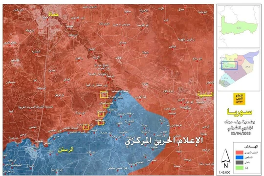 Bản đồ 5 thị trấn được giải phóng ỏ Rastan, miến bắc tnhr Hama