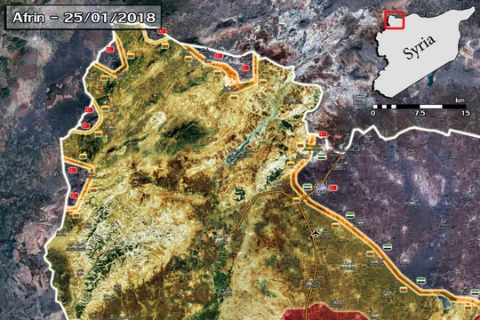 Các mũi tiến công của lực lượng vũ trang Thổ Nhĩ Kỳ và TFSA trên chiến trường Afrin, Aleppo - ảnh South Front