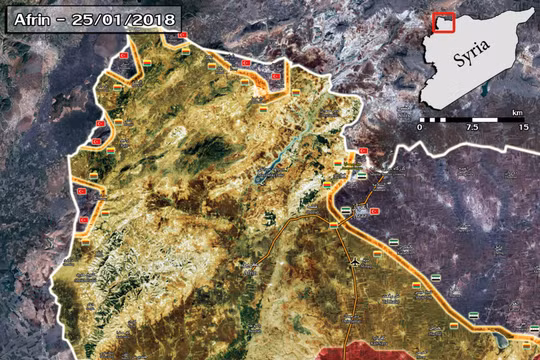 Các mũi tiến công của lực lượng vũ trang Thổ Nhĩ Kỳ và TFSA trên chiến trường Afrin, Aleppo - ảnh South Front