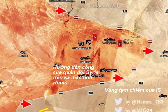 Bản đồ chiến sự khu vực sân bay quân sự T-4, Palmyra