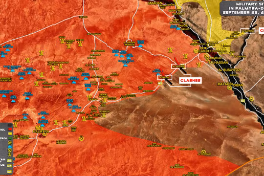 bản đồ tình hình chiến sự Deir Ezzor, IS tiến công cắt đứt tuyến đường tiếp vận chiến lược Palmyra - Deir Ezzor