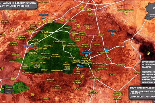 Bản đồ khu vực Đông Ghouta, ngoại ô Damascus - ảnh South Front