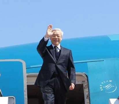 Tổng Bí thư Nguyễn Phú Trọng đến sân bay quốc tế Bắc Kinh. Ảnh: Trí Dũng-TTXVN 