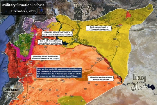 Bản đồ tình hình chiến sự Syria tính đến ngày 02.12.2018 theo South Front.