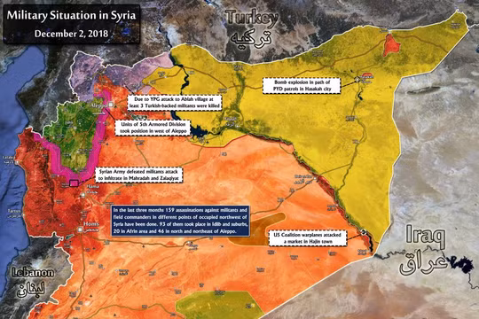 Bản đồ tình hình chiến sự Syria tính đến ngày 02.12.2018 theo South Front.