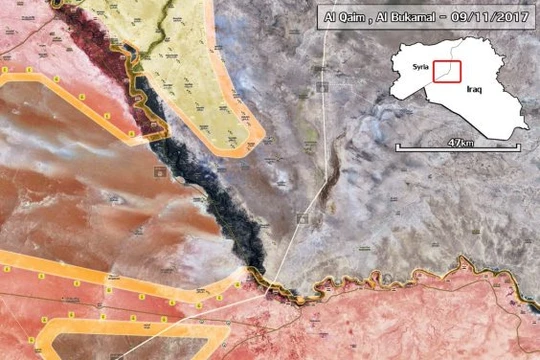 Bản đồ tình hình chiến sự khu vực chiến trường Mayadeen - Albukamal - ảnh South Front