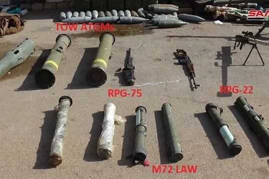 Một số vũ khí thu được ở tỉnh Daraa. Ảnh: SANA.