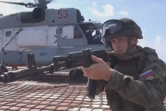 Lực lượng hải quân đánh bộ Nga diễn tập trên biển Địa Trung Hải. Ảnh minh họa Masdar News