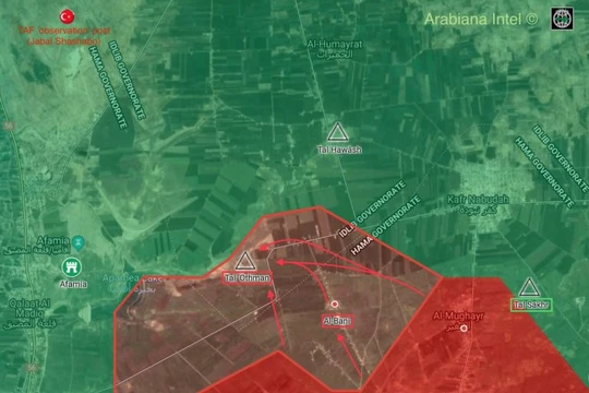Bản đồ chiến sự miền bắc tỉnh Hama, Syria. Ảnh South Front
