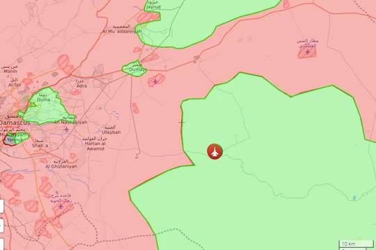 Vị trí chiếc máy bay chiến đấu bị rơi trên sa mạc Syria