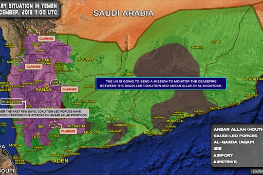 Tổng quan tình hình chiến sự Yemen tính đến ngày 22.12,2018, giao chiến tiếp tục diễn ra ác liệt ở miền tây quốc gia này. Ảnh minh họa: South Front.