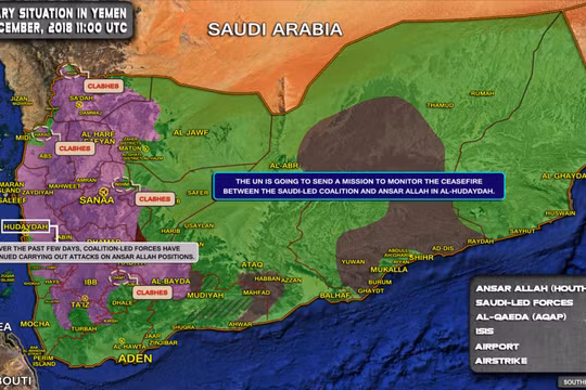 Tổng quan tình hình chiến sự Yemen tính đến ngày 22.12,2018, giao chiến tiếp tục diễn ra ác liệt ở miền tây quốc gia này. Ảnh minh họa: South Front.