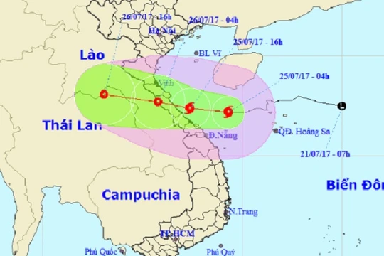 Bão số 4 suy yếu thành áp thấp nhiệt đới và đi sang Lào.