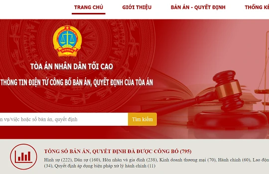 Trang chủ của trang điện tử công bố bản án