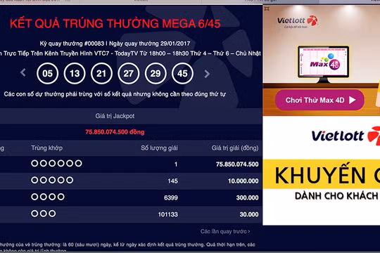 Kết quả kỳ quay này 29/1/2017