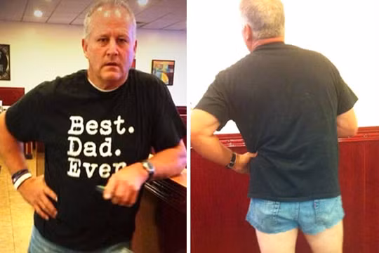 Để nhắc nhở cô con gái của mình về việc mặc quần qúa ngắn, ông bố hóm hỉnh này cũng mặc một chiếc quần tương tự để cho con mình thấy việc mặc nó sẽ trông kỳ cục như thế nào.