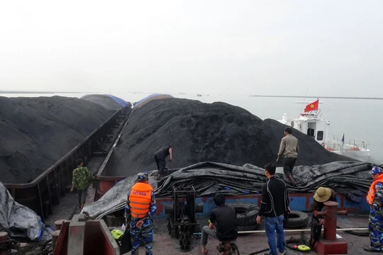 Cảnh sát biển kiểm tra các sà lan chờ than cám