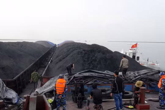 Cảnh sát biển kiểm tra các sà lan chờ than cám