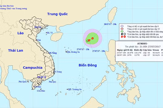 Sơ đồ đường đi áp thấp nhiệt đới - nguồn Trung tâm dự báo khí tượng thủy văn trung ương 