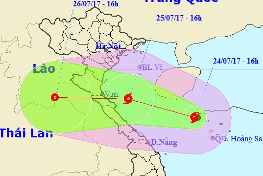 Dự kiến bão số 4 sẽ độ bộ vào các tỉnh Nghệ An - Quảng Bình. Ảnh: NCHMF. 