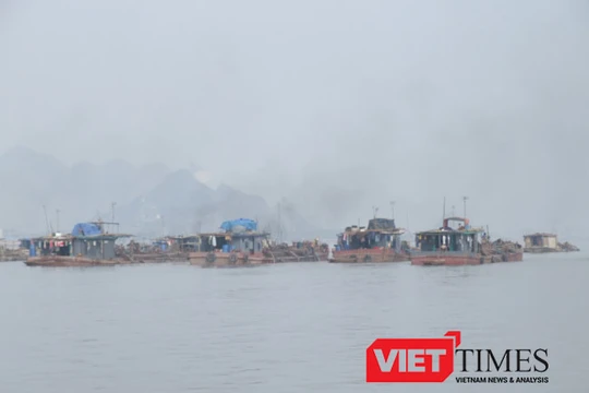 Một cụm tàu khai thác cát tại Hải Phòng. Ảnh Quốc Dũng 