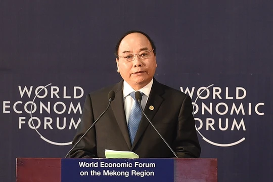 Thủ tướng Nguyễn Xuân Phúc phát biểu khai mạc Diễn đàn Kinh tế thế giới (WEF) về khu vực Mekong tháng 10/2016
