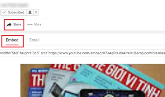 Trong giao diện trang video, bạn nhấn nút Share > Ember bên dưới trình phát video.