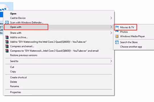 Cách thức kích hoạt tính năng này rất đơn giản, bạn chỉ cần nhấn phải chuột vào video đã lưu trên máy tính, chọn Open With > Movie & TV.