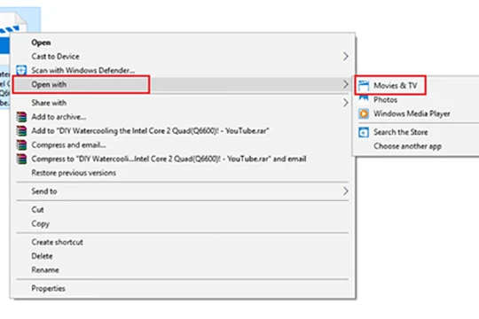 Cách thức kích hoạt tính năng này rất đơn giản, bạn chỉ cần nhấn phải chuột vào video đã lưu trên máy tính, chọn Open With > Movie & TV.