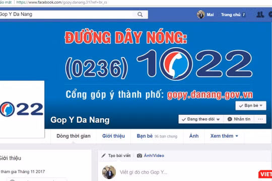 Tổng đài Đường dây nóng (0236)1022 của UBND TP Đà Nẵng đã chính thức lên mạng xã hội facebook để hỗ trợ người dân. Ảnh chụp màn hình: Hồ Xuân Mai