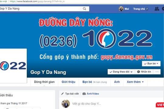 Tổng đài Đường dây nóng (0236)1022 của UBND TP Đà Nẵng đã chính thức lên mạng xã hội facebook để hỗ trợ người dân. Ảnh chụp màn hình: Hồ Xuân Mai
