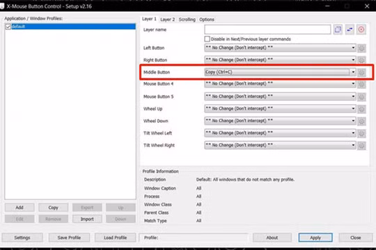 Giao diện chính của ứng dụng X-Mouse Button Control.
