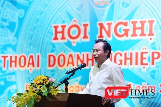 Bí thư Thành ủy, Chủ tịch HĐND TP Đà Nẵng Nguyễn Xuân Anh phát biểu tại buổi Đối thoại với doanh nghiệp năm 2017