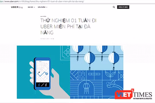Thông tin trên các trang mạng về việc Uber triển khai ứng dụng kết nối hành khách tại Đà Nẵng