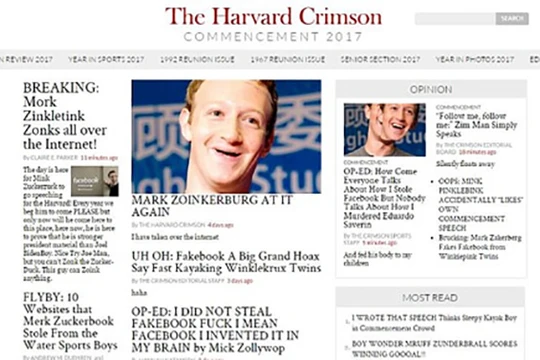 Một người lạ mặt đã giành quyền kiểm soát trang báo sinh viên và thay đổi một loạt ảnh và tiêu đề trên trang nhằm chọc giận Mark Zuckerberg.