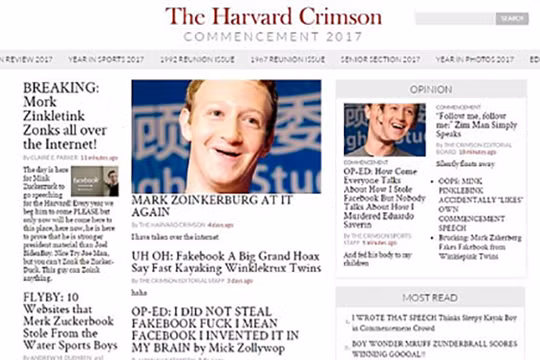 Một người lạ mặt đã giành quyền kiểm soát trang báo sinh viên và thay đổi một loạt ảnh và tiêu đề trên trang nhằm chọc giận Mark Zuckerberg.