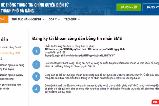 Sở TT&TT TP Đà Nẵng vừa đưa vào tính năng đăng ký tài khoản công dân điện tử qua tin nhắn SMS trên điện thoại di động để thuận lợi cho tổ chức, công dân sử dụng.