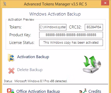 Advanced Tokens Manager cho phép người dùng sao lưu, phục hồi bản quyền Windows và Microsoft Office chỉ với vài thao tác đơn giản.