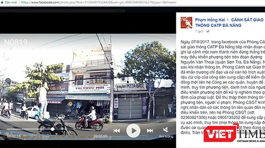 Thông báo truy tìm đối tượng đứng trên yên điều khiển xe máy được phát đi từ trang facebook của Phòng Cảnh sát giao thông CATP Đà Nẵng.