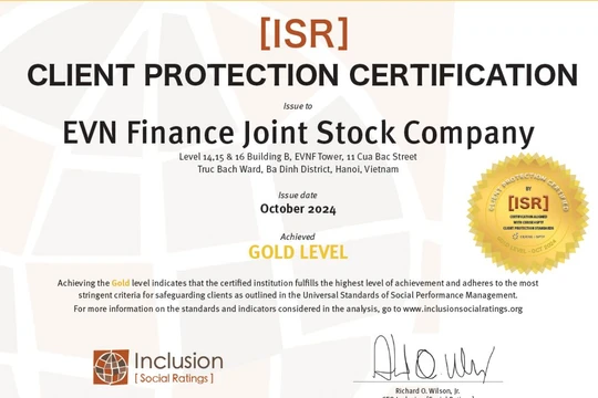 EVNFinance đạt chứng nhận hạng vàng về Bảo vệ Khách hàng