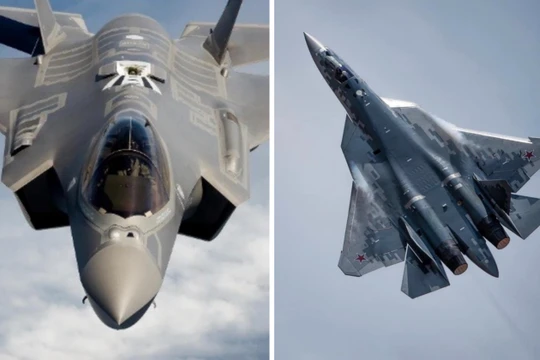 Chiến đấu cơ F-35 của Mỹ (trái) và Su-57 của Nga. Ảnh: MW.
