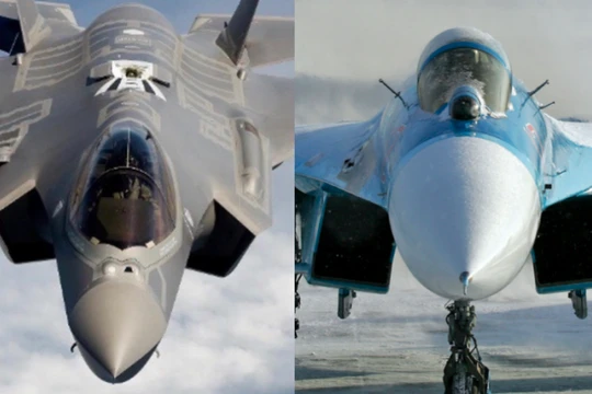 Chiến đấu cơ F-35 của Mỹ và Su-27 của Nga. Ảnh: MW.